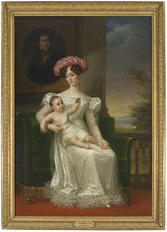 Josefina (1807–1876), prinsessa av Leuchtenberg , kronprinsessa av Sverige och Norge, med sonen Karl (XV) (1826–1872), prins av Sverige och Norge, 1826
