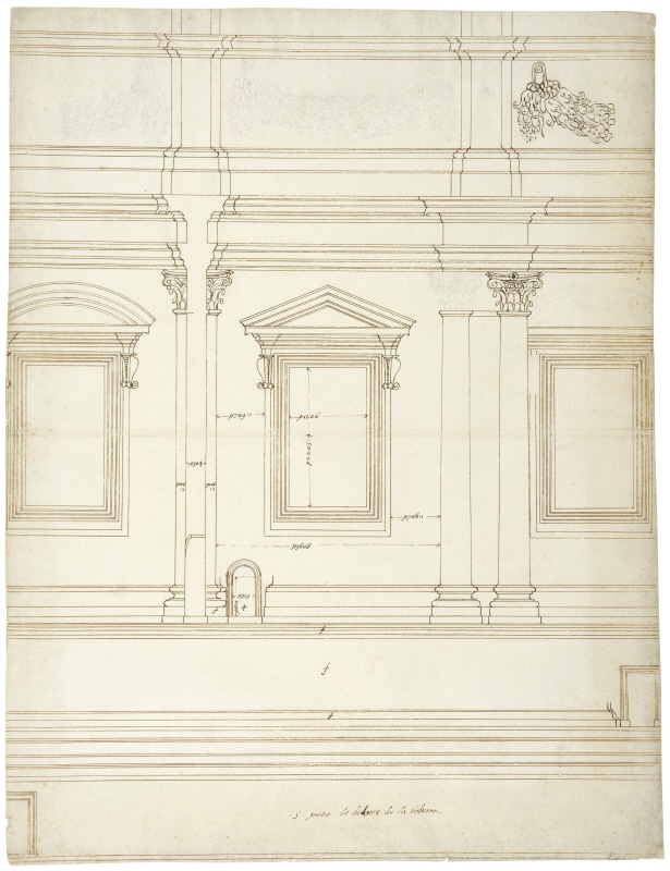 Rome: St Peter’s, elevation of three apertures and their framing orders on the exterior of the drum, c. 1570
