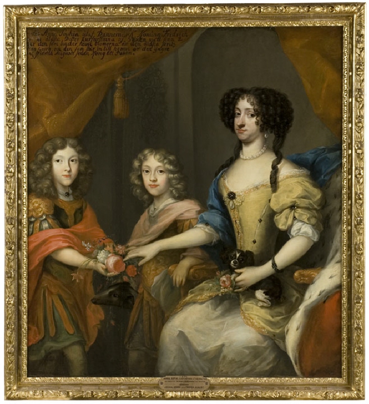 Anna Sofia, 1647-1717, princess of Denmark, electress of Saxony, her sons Johann Georg IV, 1668-1697, elector of Saxony, Friedrich August I / August II the strong, 1670-1733, elector of Saxony, king of Poland