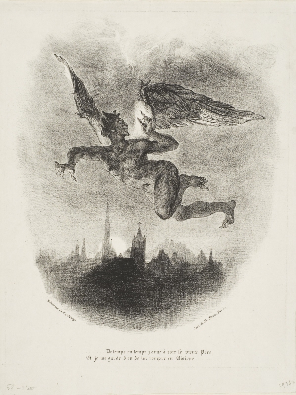Flygande Mefistofeles. Ur en serie om 17 illustrationer till Johan Wolfgang Goethes "Faust", publicerad 1828