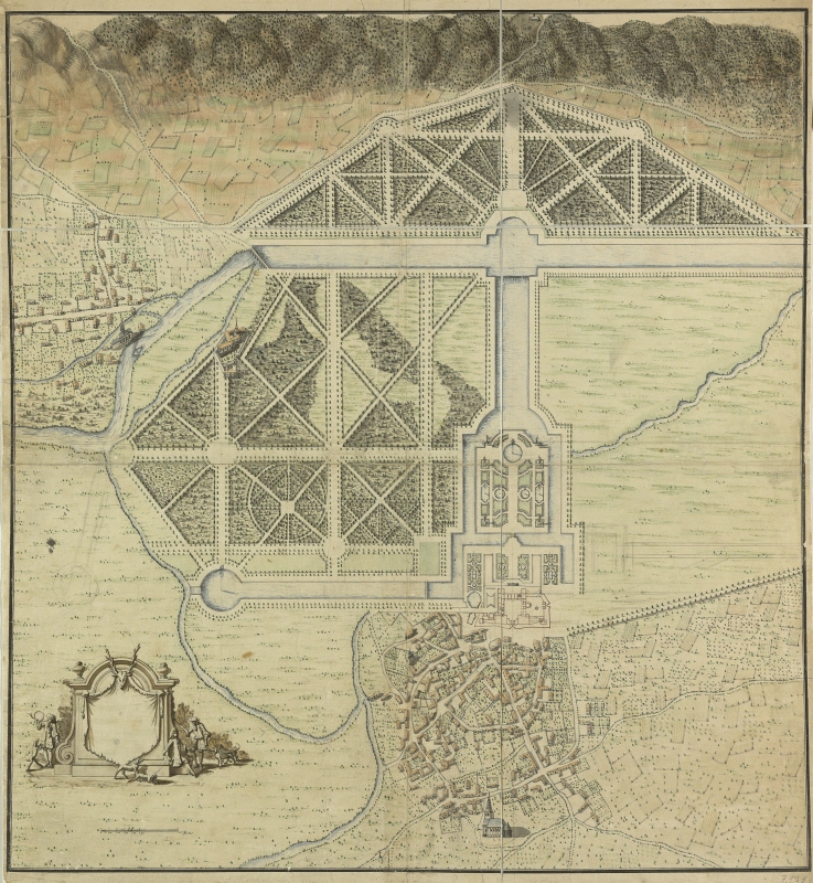 Château d'Anet; plan över slottet, trädgården och omgivningarna