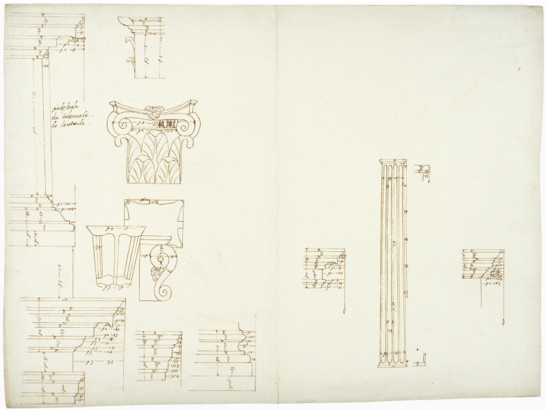 Pantheon, Rom. Uppmätningar av listverk, piedestal, kolonn och detaljer