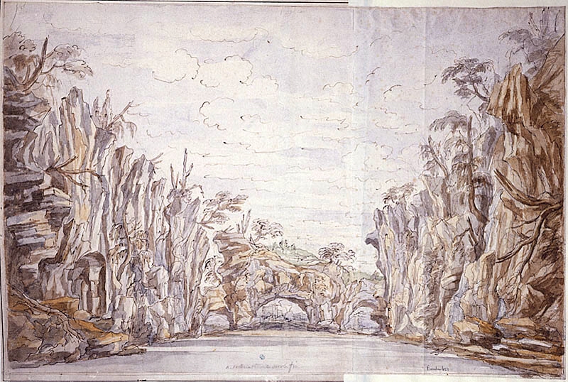Landscape with rocks; decor for an opera by Lully
