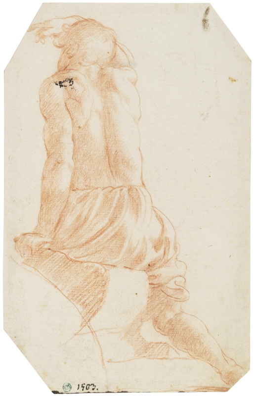 Seated nude youth seen from behind