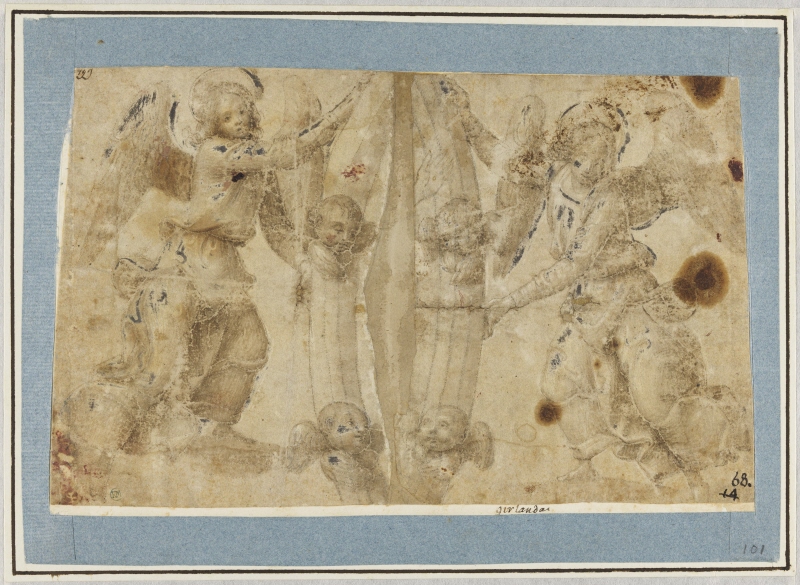 Two angels holding a Mandorla (fragments; the central portion missing)