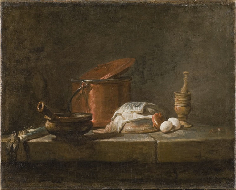 Still Life with Kitchen Utensils and Vegetables