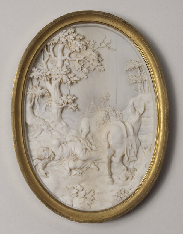Bileams åsna. Oval relief av elfenben