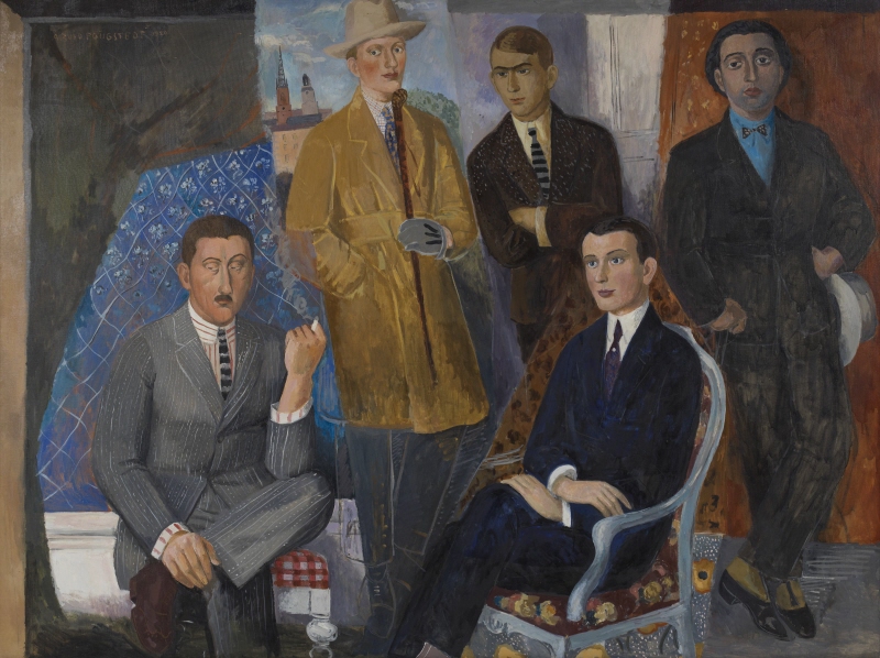 Fem konstnärer: Leander Engström (1886–1927), Einar Jolin (1890–1976), Otte Sköld (1894–1958), Nils Dardel (1888–1943),Isaac Grünewald (1889–1946), 1920