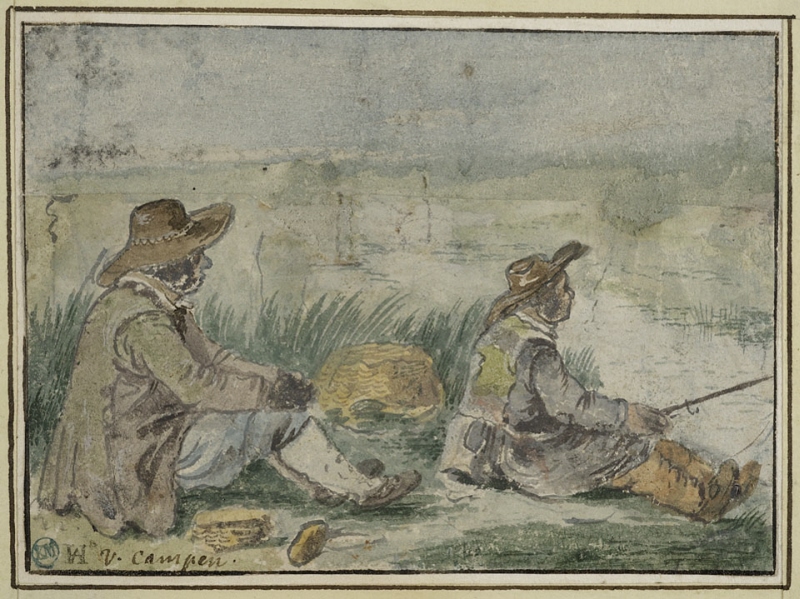 Två fiskare vid en flod