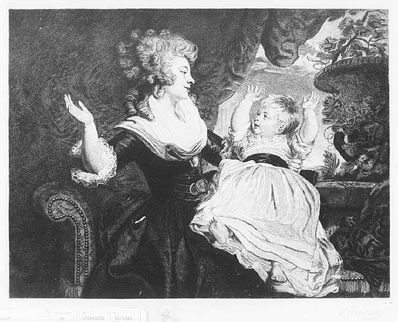 "Hertiginnan Georgina av Devonshire med sin dotter på armen"