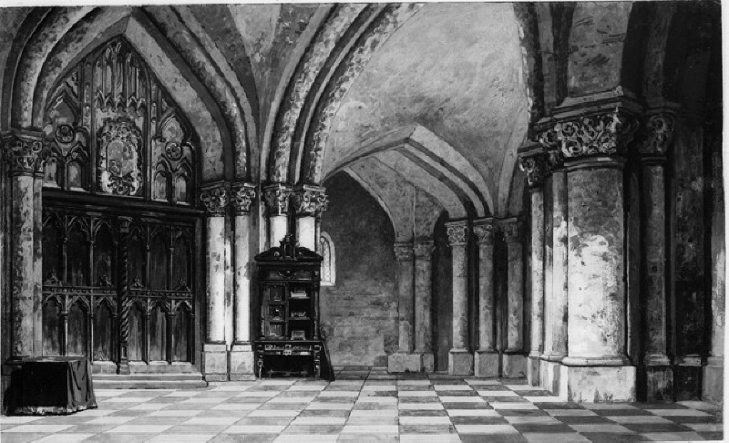 Scenbild till Schiller, Maria Stuart, 1909-1910. Akt 1, slottet Fortheringby