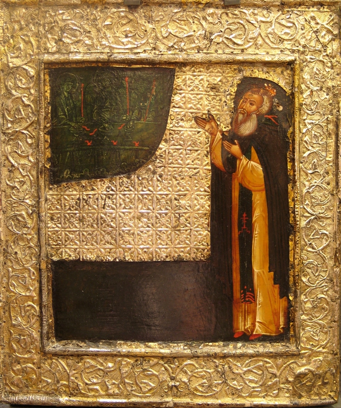 Saint Alexander of Svir in adoration of the Old Testament Trinity