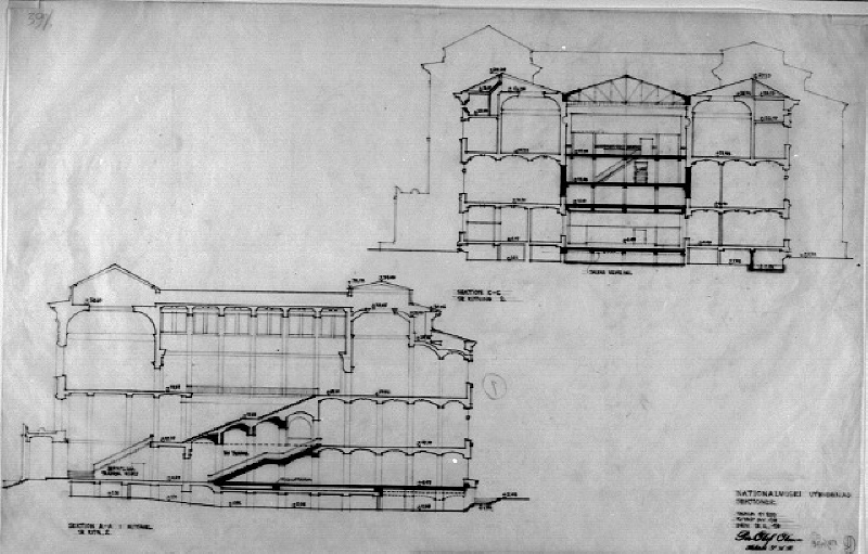Sektion med förslag till ny trappa, Nationalmuseum