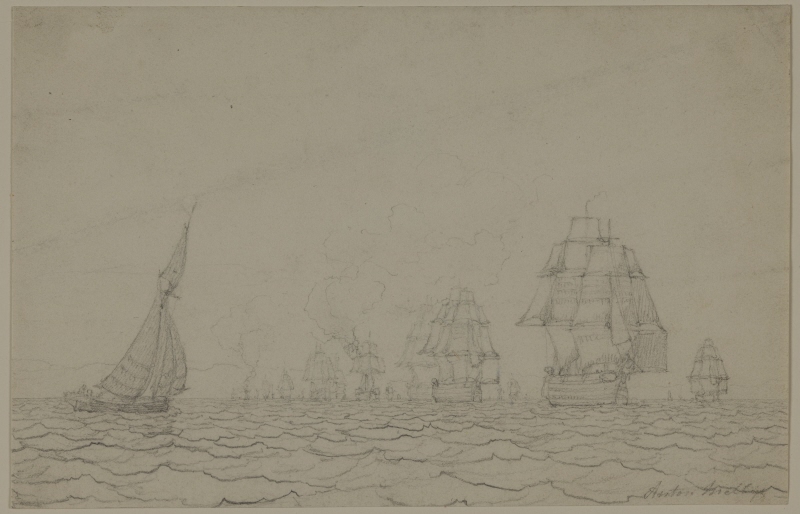 Marint landskap med segelfartyg