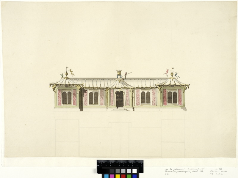 Earliest Proposal for the Chinese Pavilion at Drottningholm. Front elevation and plan