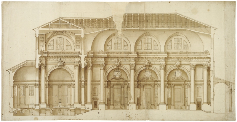 Bologna: San Pietro, project for the reconstruction of the church, longitudinal section, c. 1610–11