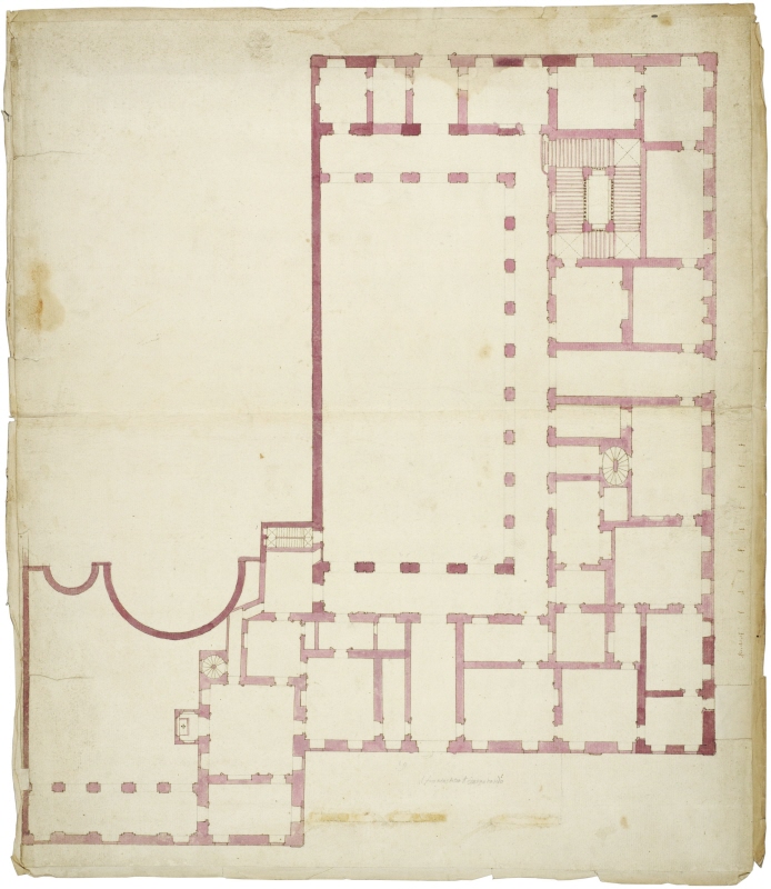 Rome: San Lorenzo in Lucina: Palazzo Peretti (Fiano-Almagià), project plan for the ground floor, c. 1624