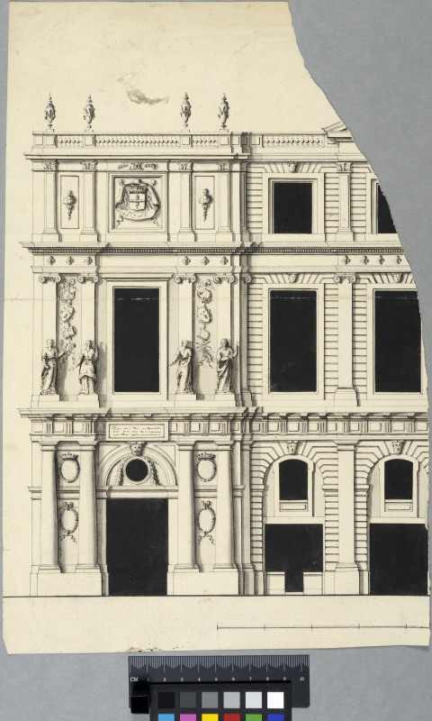 Three-storey Palace with the Coat of Arms of Mazarin Surmounted by a Coronet and a Cardinal's Hat. Fragment of elevation