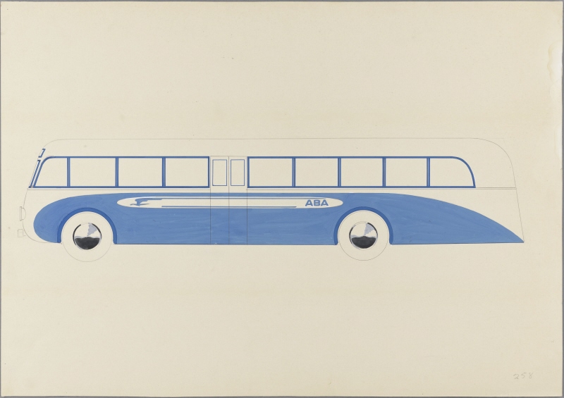 Förslag till bussmålning för ABA. Blue Bird i långsmal oval längs sidan