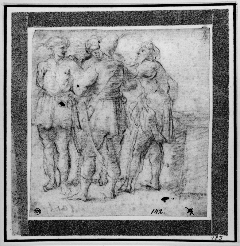 Four standing figures conversing