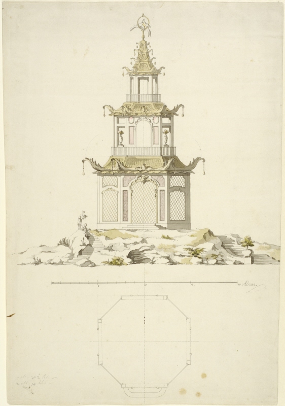 Aviary for the Chinese Pavilion at Drottningholm. Elevation and plan