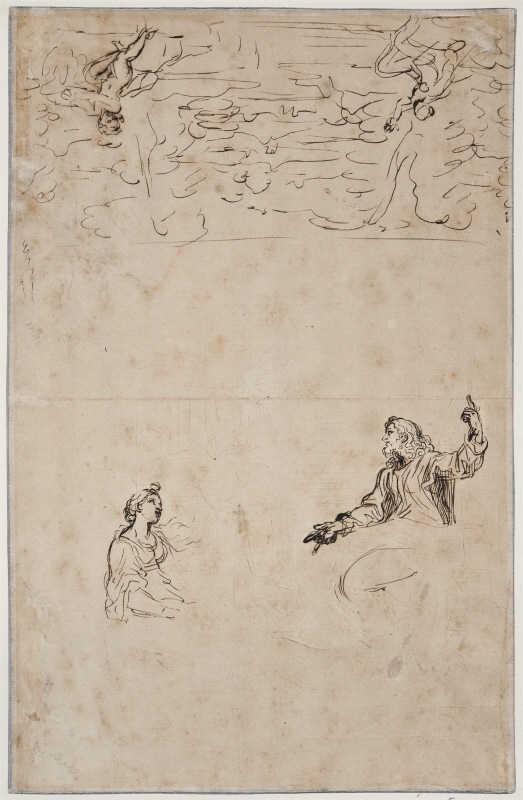 Studier av Jesus och Maria samt landskap med två figurer