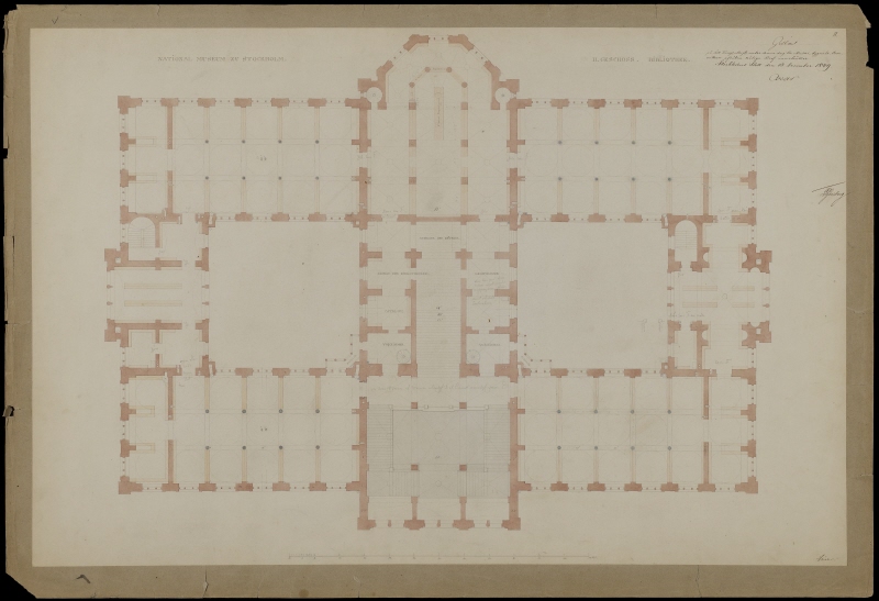 Nationalmuseum. Plan av mellanvåningen; bibliotek