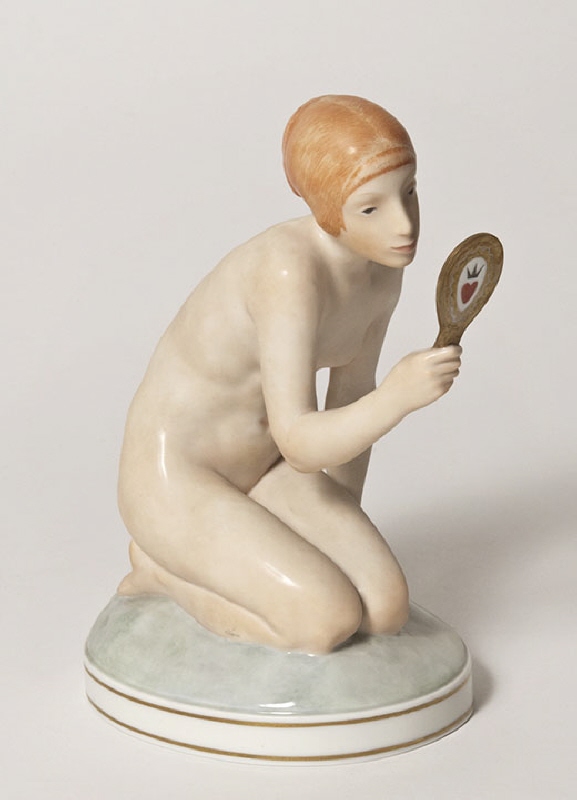 Figurin, flicka med spegel