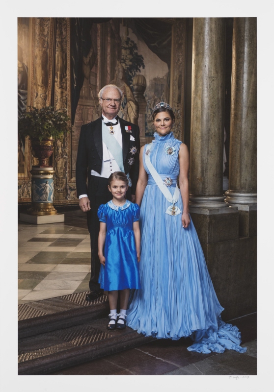 Carl XVI Gustaf (b. 1946), King of Sweden, his daughter Victoria (b. 1977), Crown princess of Sweden, her daughter Estelle (b. 2012), Princess of Sweden
