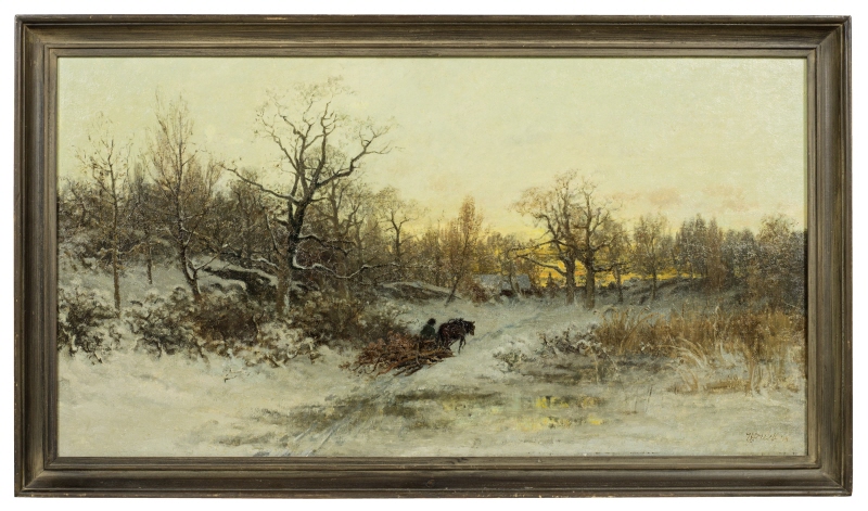 Winter Landscape with Horse and Wood-Cart