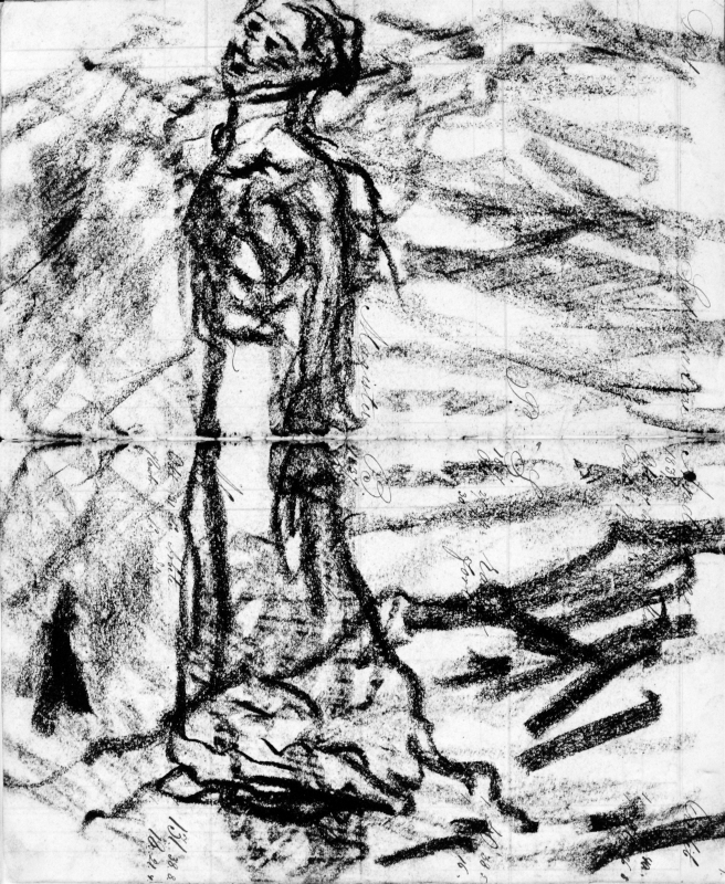 Huvudboken, nio teckningar föreställande detaljer av stående och liggande kvinnor, torsos samt i ett landskap och ett träd