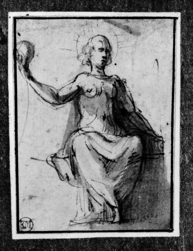Draped Woman Seated to the Front Holding a Globe in her Right hand