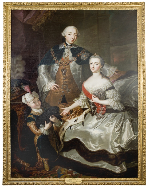 Katarina II, prinsessa av Anhalt-Zerbst, kejsarinna av Ryssland, hennes gemål Peter III, hertig av Holstein-Gottorp, tsar av Ryssland samt en tjänare, 1756