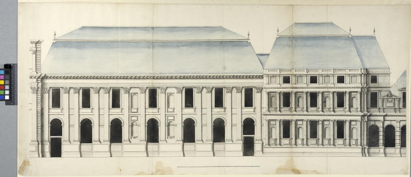 The Tuileries, Paris. Facade elevation of two pavilions to the left of the central pavilion