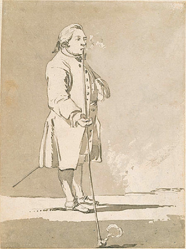 Stående man som röker långpipa; Porträtt av Samuel Klingenstierna