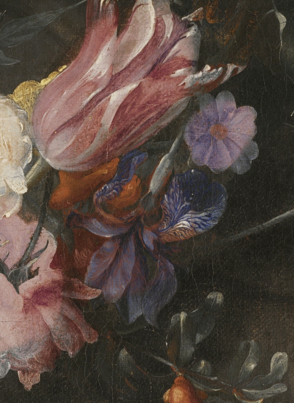 Flowers Around a Cartouche with an Image of Putto