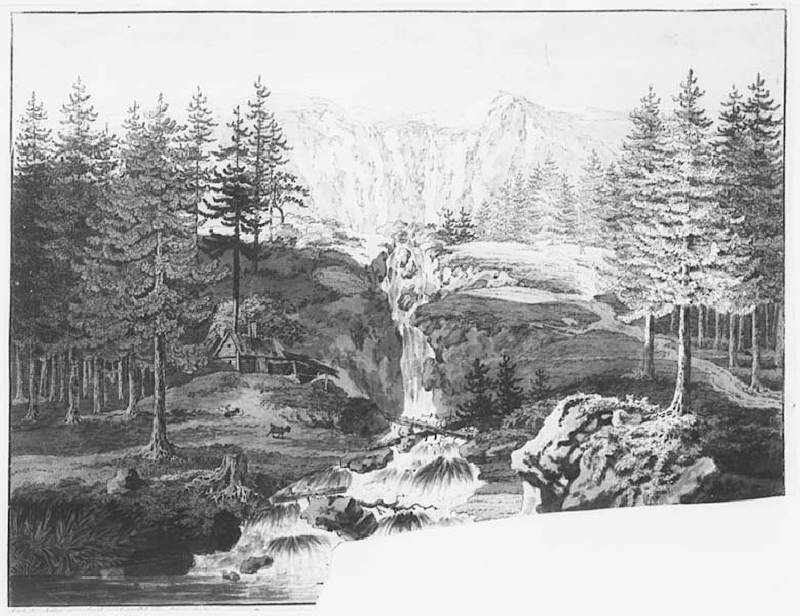 Berglandskap med vattenfall, Riesengebirge?