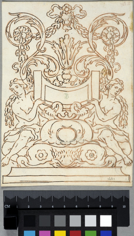 Decorative Panel with Seated Male Figures and Dolphins