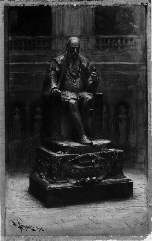 Carl Milles första staty av Gustav Vasa i Nordiska Museets hall