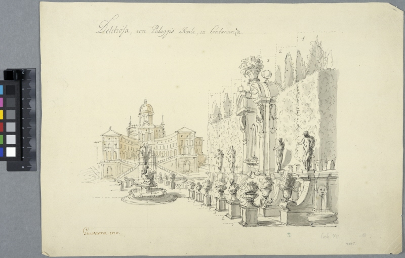 Theatrical Decoration with a Garden and Fountains and Palace in the Background