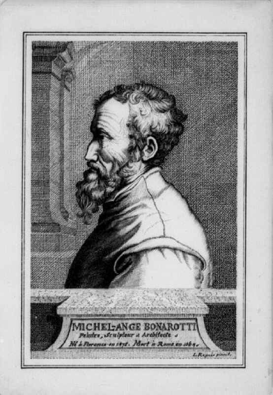 Porträtt av Michelangelo. Efter gravyr