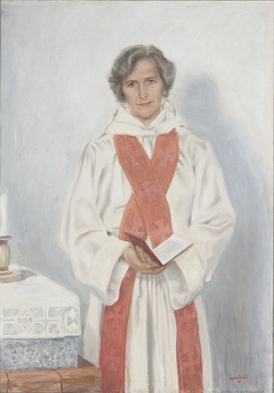 Margit Sahlin (1914-2003). fil.dr, teol.dr h.c., en av de tre första prästvigda kvinnorna i Svenska kyrkan, kyrkoherde, grundare av och ordförande för S:ta Katharinastiftelsen