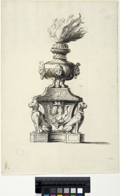 Fire Dog with Dogs, Fire Urn and the Arms of Marie Charron de Ménars ( married to Jean-Baptiste Colbert)