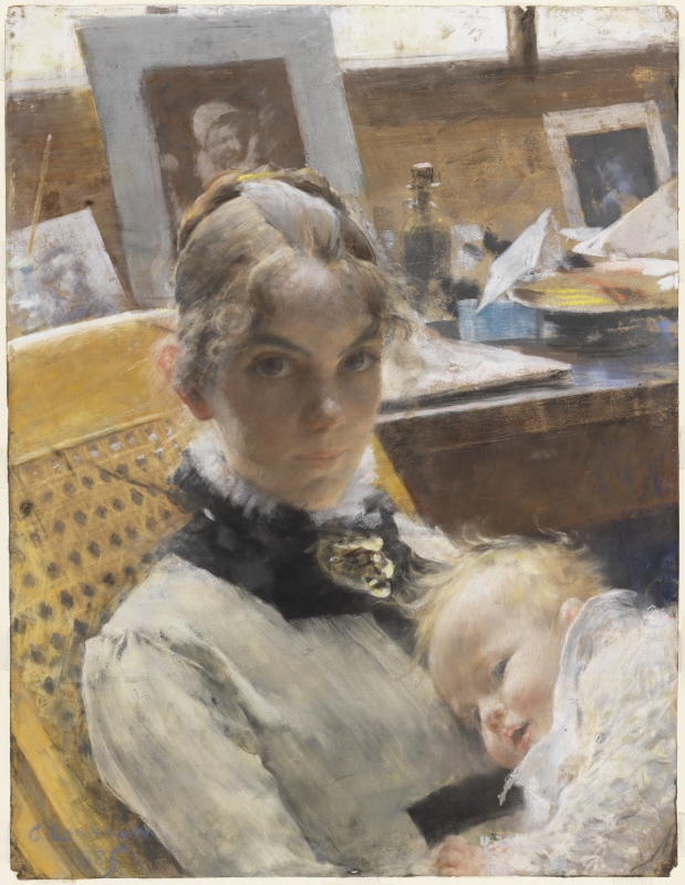 A Studio Idyll. The Artist's Wife and their Daughter