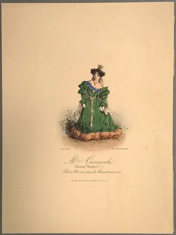 Madame Carmouchel (Jenny [Nestpré?]), i rollen som drottning Kristina i pjäsen "Den 16-åriga drottningen"