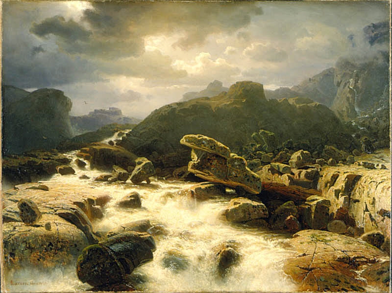 Norwegian Mountain Landscape with Waterfall