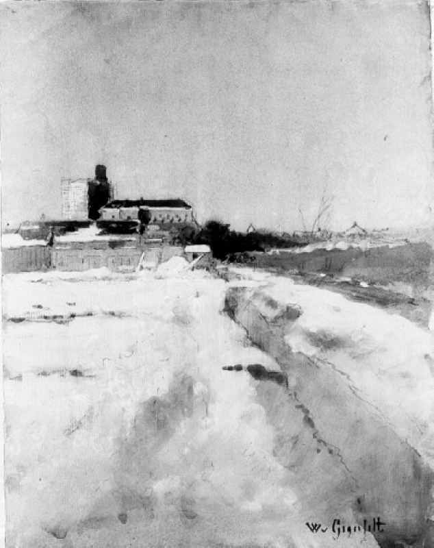 Vinterbild från Uppsala. I bakgrunden domkyrkan under ombyggnad