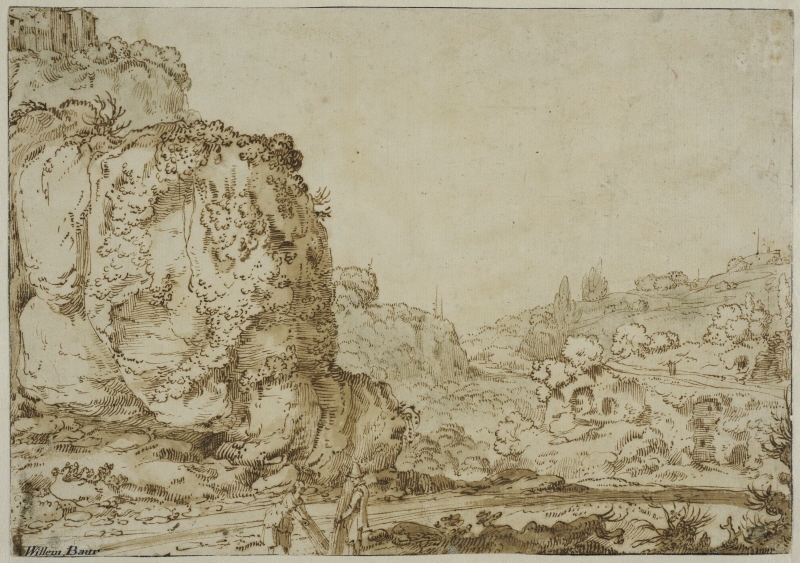 Rocky Landscape with Ruins and a Hilltop Town