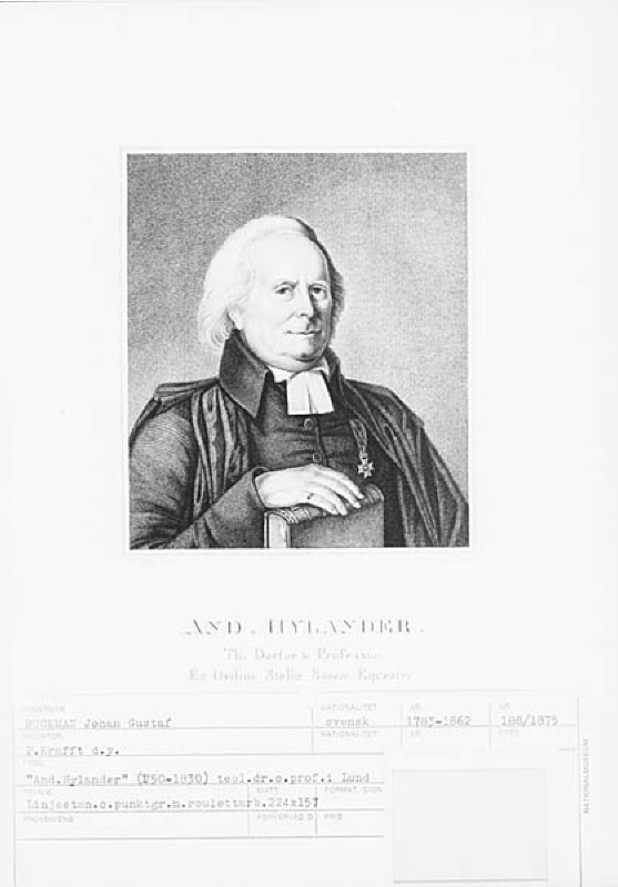 "And. Hylander" (1750-1830) teol. dr.o.prof. i Lund
