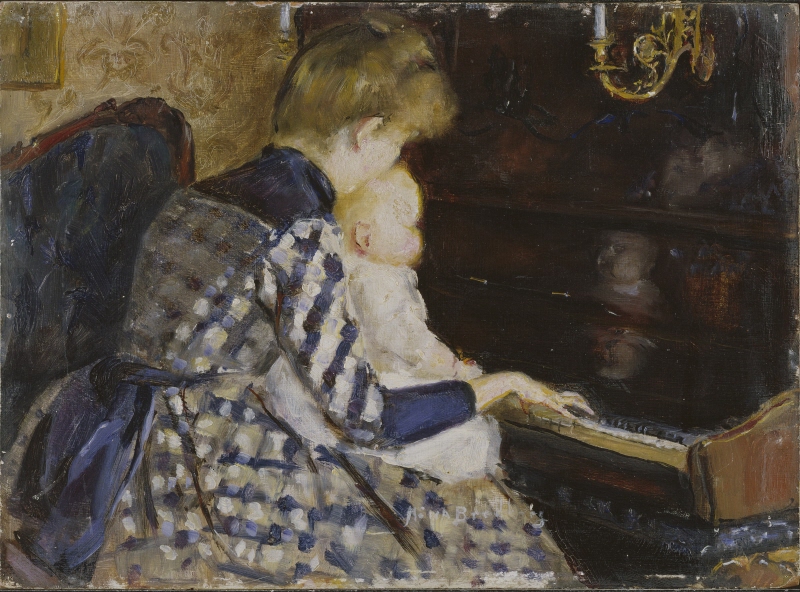 Vid pianot. Fru Anna Flensburg och dottern Lisa